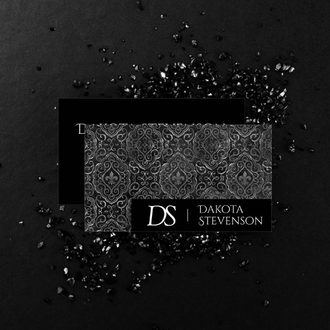 Vintage Lilie | Grunge Damask Monogram Visitenkarte (Von Creator hochgeladen)