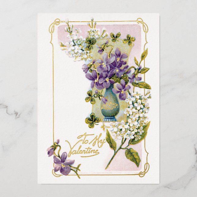 Vintage Lilien und Violetten Folien Feiertagskarte (Vorderseite)