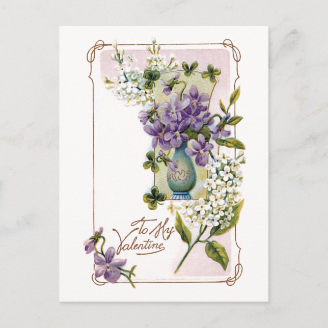 Vintage Lilien und Violetten Postkarte (Vorderseite)