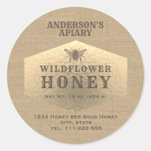 Vintage lin or bee miel pot étiquette