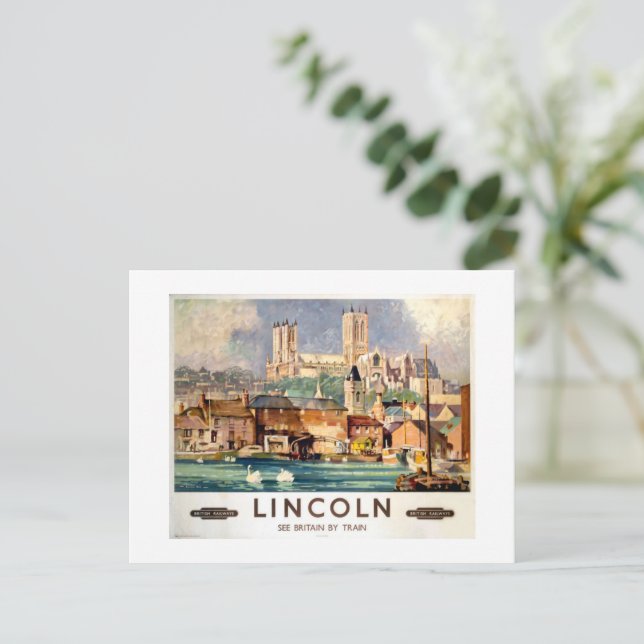 Vintage Lincoln Kathedrale Britische Eisenbahn Postkarte (Stehend Vorderseite)