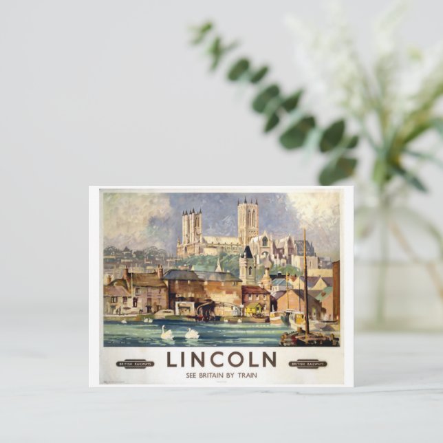Vintage Lincoln Kathedrale Britische Eisenbahn Postkarte (Stehend Vorderseite)