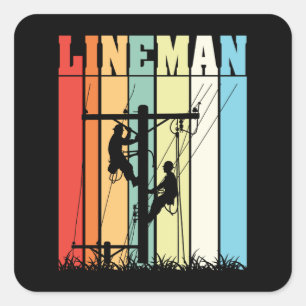 Vintage Lineman Retro Elektroarbeiter Geschenkidee Quadratischer Aufkleber