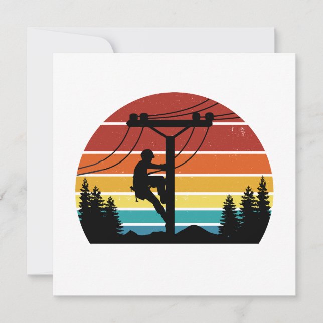 Vintage Lineman Sunset Retro Grußkarte Karte (Vorderseite)