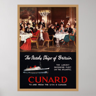 Vintage Linien Reise-Plakat der Königin-Elizabeth Poster
