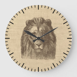 Vintage Lion Illustration auf Burlap   Große Wanduhr