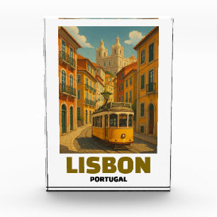 Vintage Lissabon Portugal Retro Straßenbahn Straße Fotoblock