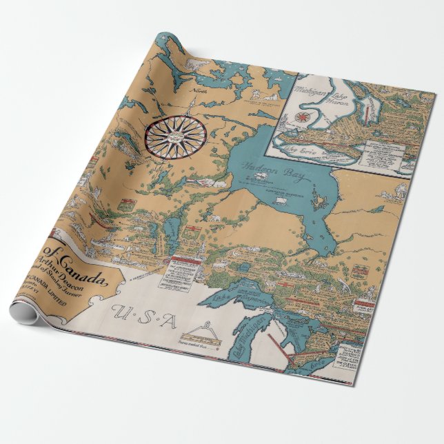 Vintage Literaturübersicht Kanadas Geschenkpapier (Ungerollt)