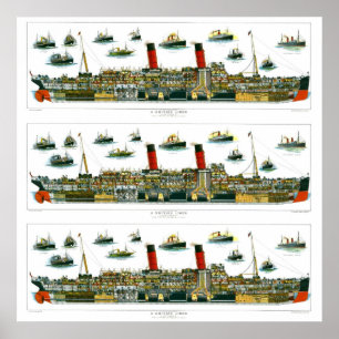 Vintage Lithographie-britischer Ozeandampfer Poster