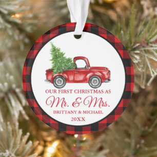 Vintage-LKW erstes Weihnachten Herr und Frau Karo Ornament