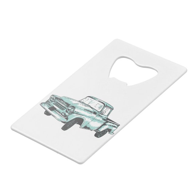 Vintage Lkw-Illustration Geldbeutel Flaschenöffner (Vorderseite Schrägansicht)