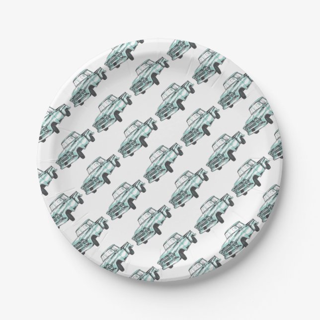 Vintage Lkw-Illustration Pappteller (Vorderseite)