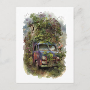 Vintage LKW mit Blumen Postkarte