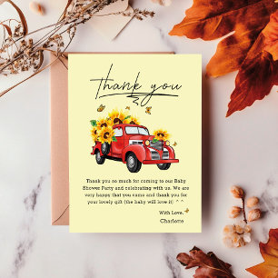 Vintage-LKW mit Sonnenblumen-Baby-Party  Dankeskarte