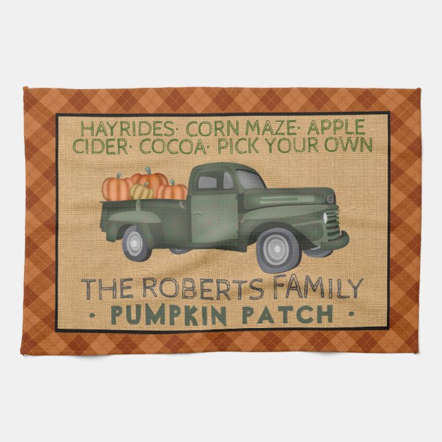 Vintage LKW-Pumpkin-Patchfarm Rustikaler Fall Kari Geschirrtuch (Horizontal)