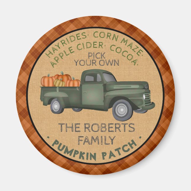 Vintage LKW-Pumpkin-Patchfarm Rustikaler Fall Kari Magnet (Vorne)