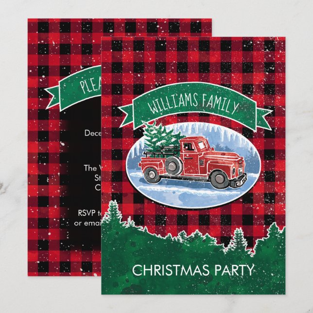 Vintage LKW-WeihnachtsParty Einladung (Vorne/Hinten)