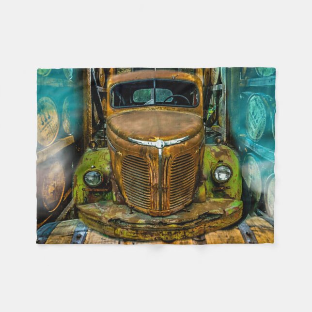 Vintage LKW Whiskey Barrels Fleecedecke (Vorderseite (Horizontal))