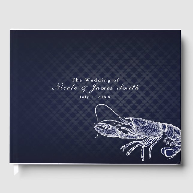 Vintage Lobster Navy Blauer Elegante Hochzeit Gästebuch (Vorderseite)