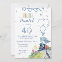 Vintage Locomotive Anniversaire Invitation Train E