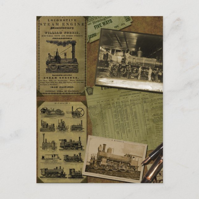 Vintage Locomotive Scrapbook Postcard Postkarte (Vorderseite)