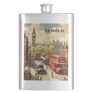 Vintage London Big Ben Benutzerdefinierter Text Flachmann