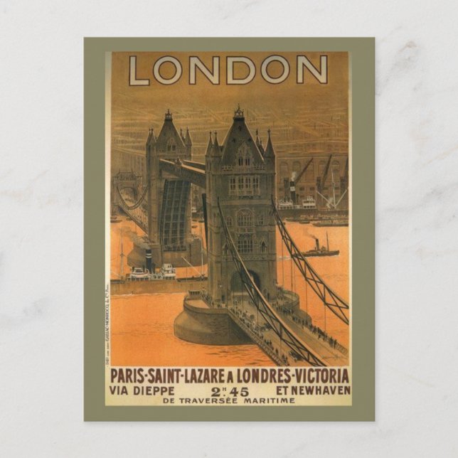 Vintage London Paris Eisenbahn - Werbung Feiertagspostkarte (Vorderseite)