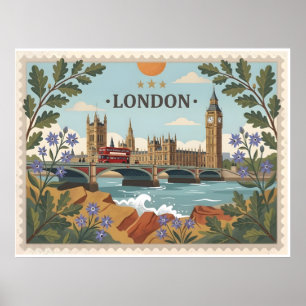 Vintage-London-Tagesansicht-Postkarte Poster