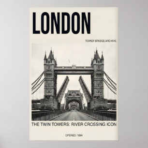 Vintage London Tower Bridge Druck - Schwarz, Beige Poster