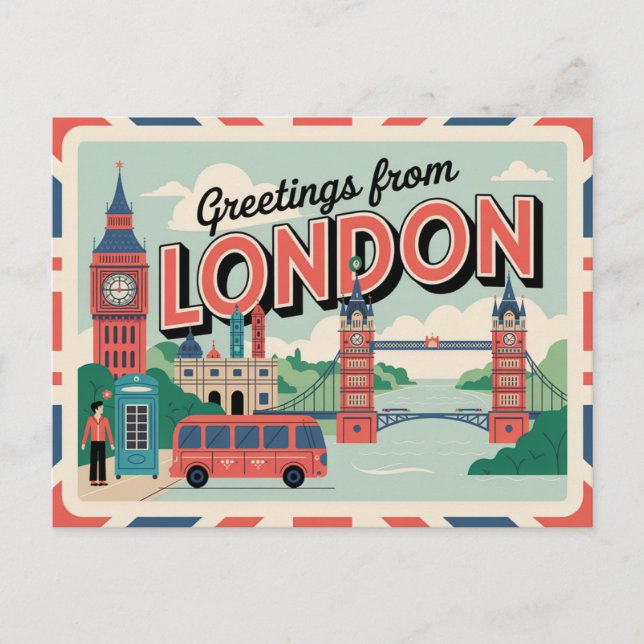 Vintage Londoner Postkarte | Grüße aus London (Vorderseite)