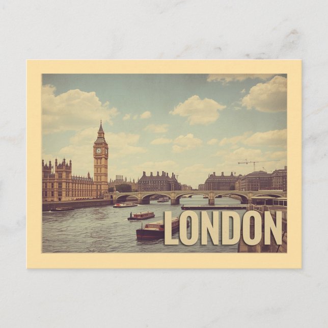 Vintage Londoner Reise Postkarte (Vorderseite)