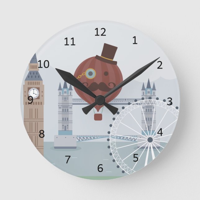 Vintage Londoner Reiseszene Runde Wanduhr (Vorderseite)