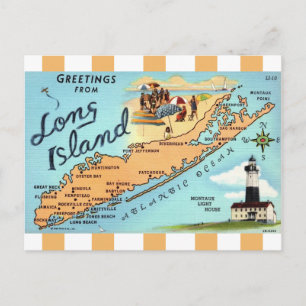 Vintage Long Island gestreifte Postkarte