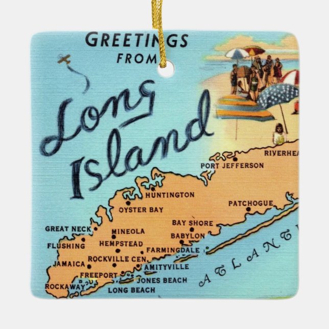 Vintage Long Island Karte Keramikornament (Vorderseite)