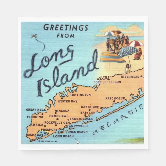 Vintage Long Island Karte Serviette (Vorderseite)