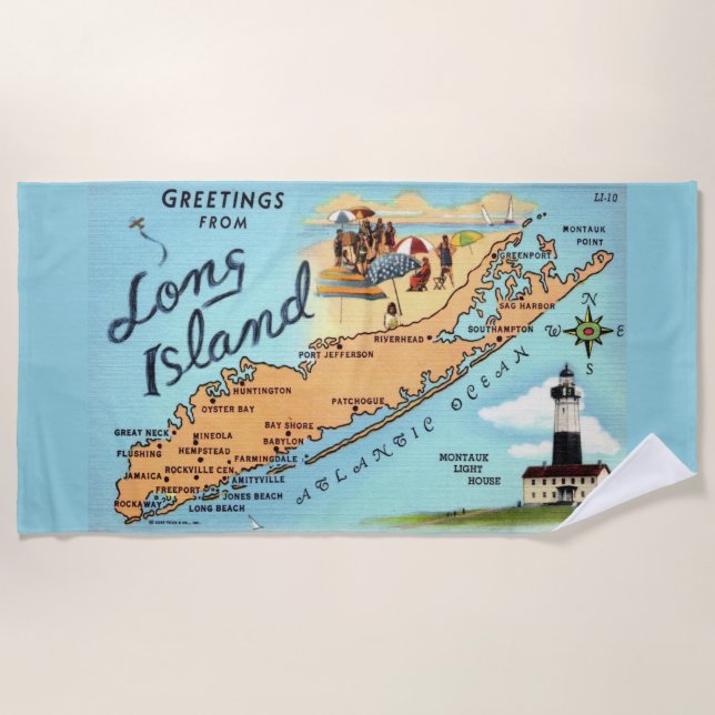 Vintage Long Island Karte Strandtuch (Vorderseite)
