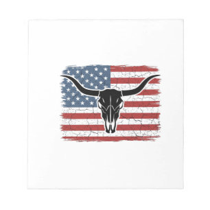 Vintage-Longhorn-Schädel-Amerikanische-Flagge-Vekt Notizblock