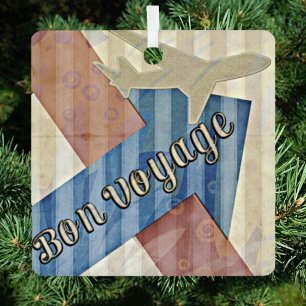 Vintage-Look Beige Rot & Blau Abstracte Bon Voyage Ornament Aus Metall