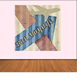 Vintage-Look Beige Rot & Blau Abstracte Bon Voyage Poster