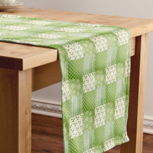 Vintage-Look Grün Gelb Ecru Patchwork Mittelgroßer Tischläufer