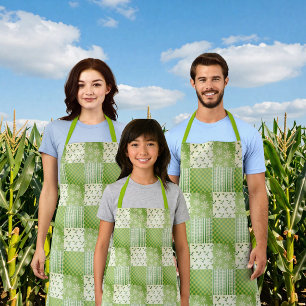 Vintage-Look Grün Gelb Ecru Patchwork  Schürze