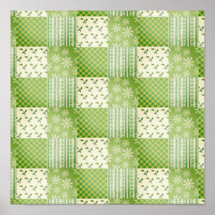 Vintage-Look Grün und Ecru Patchwork Poster