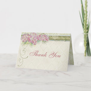 Vintage Look Pink Hydrangea, Thank You Note Dankeskarte