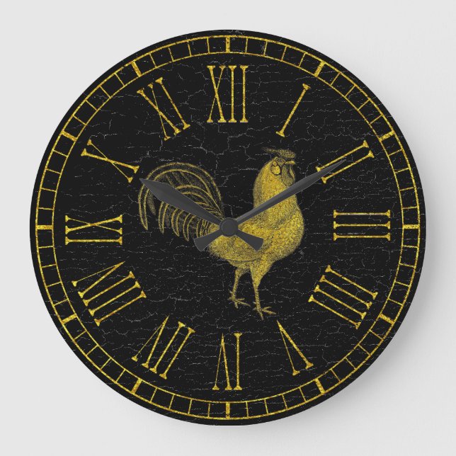 Vintage Look Rooster Große Wanduhr (Vorderseite)
