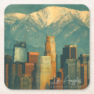 Vintage Los Angeles Aquarell Retro California Rechteckiger Pappuntersetzer