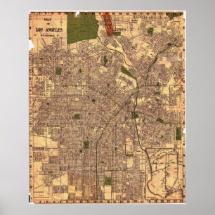 Vintage Los Angeles Landkarte Poster 1924