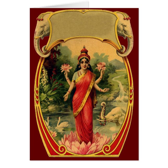 Vintage Lotus Blume Lakshmi Grußkarte (Vorne)