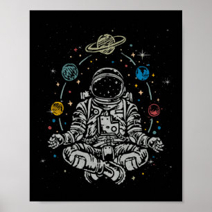 Vintage Lotus meditierender Astronaut Zen Yoga Pla Poster
