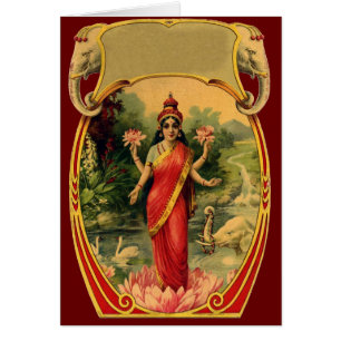 Vintage-Lotusblumen-Lakshmi-Grußkarte