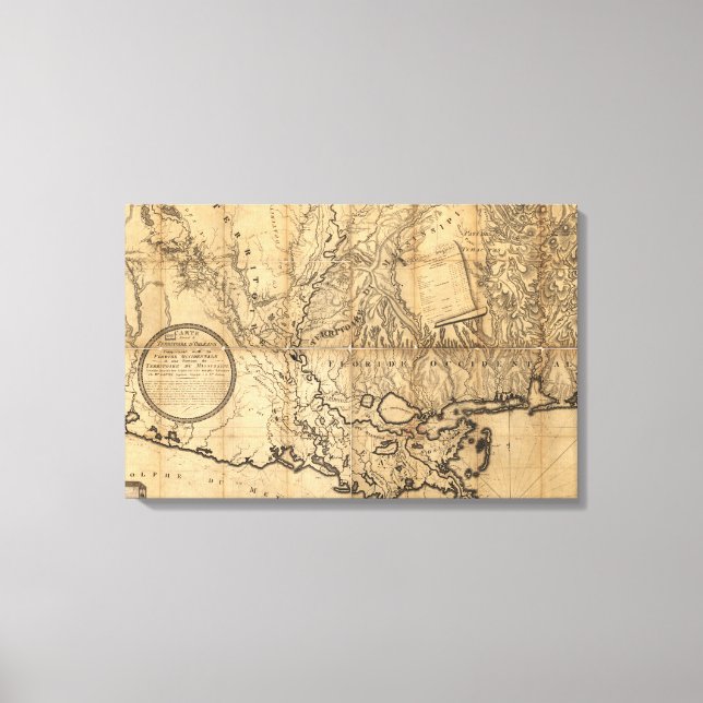 Vintage Louisiana Karte Leinwand (Vorderseite)